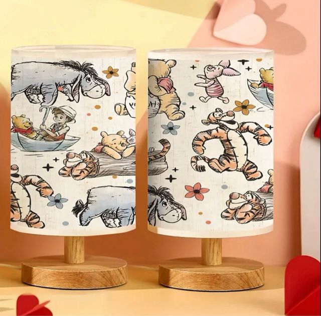 Lampada per bambini, base in legno, lino, stile caldo