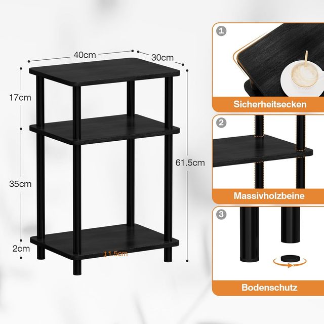 Tavolo laterale in legno a 3 livelli 30x40x62 cm