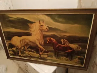 Cuadro de pared caballos madera