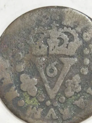 Seiseno de cobre acuñada en Valencia Felipe V