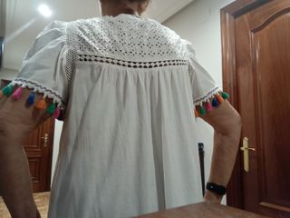 Vestido Ibicenco Blanco con Flecos Multicolor