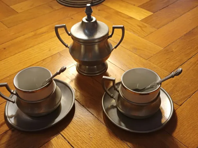 Set caffè peltro e porcellana