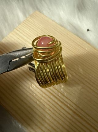 Anillo Baño Oro 14k Piedra cuarzo Rosa Ajustable