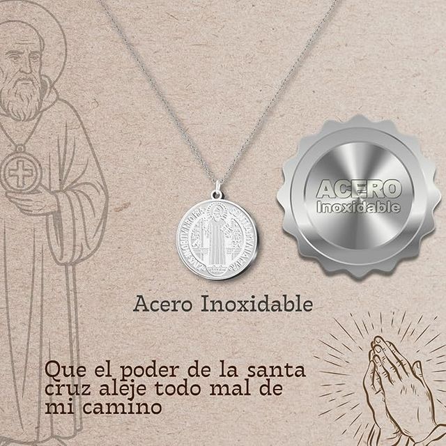 Colgante San Benito Acero | Protección y Fe