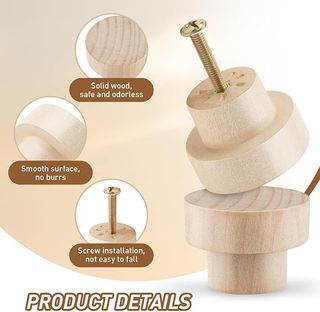 12 Pomos Redondos de Madera Natural