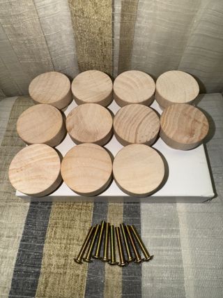 12 Pomos Redondos de Madera Natural