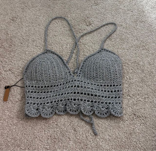 Top Crochet Plateado Talla Única