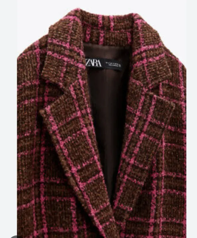 Chaqueta Zara cuadros marrón y rosa