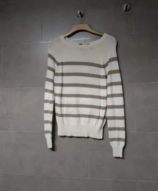 Jersey Mango rayas beige y marrón mujer