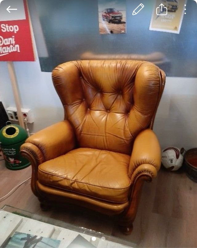 Sofás Chesterfield Vintage Piel Marrón-Juego de 2