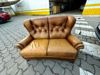 2 Sofas  Chesterfield Vintage Piel Marrón