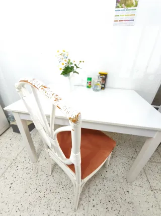 Mesa y 2 Sillas Madera  Tela