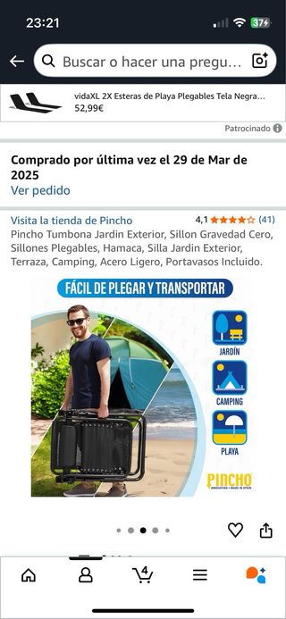 Tumbona Plegable Negra Exterior