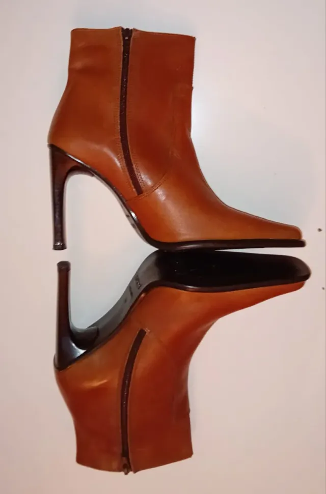 Botines Mustang Tacón Piel Marrón Nuevos