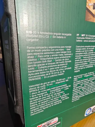 Mini amoladora angular 20V Parkside 