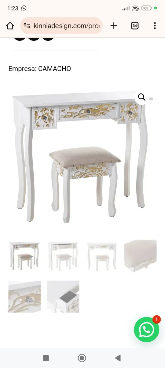 Tocador blanco con silla