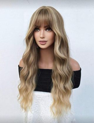 Peluca larga rubia mechas pelo sintético calidad