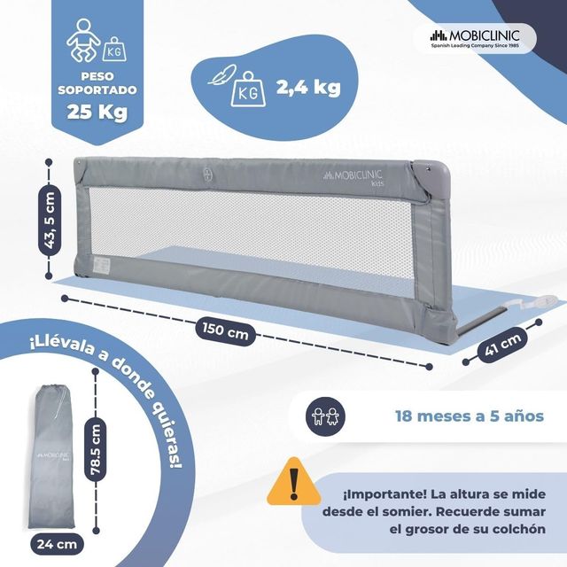 Barrera Cama 150cm Gris