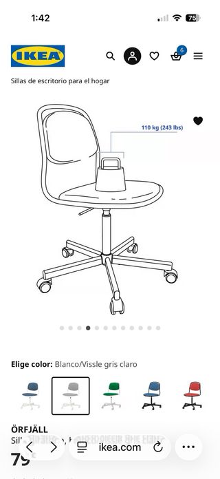 Silla de escritorio giratoria IKEA gris y blanca