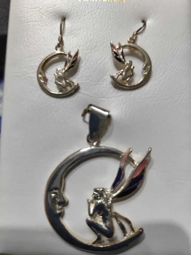 Juego Plata Hada Luna Colgante Pendientes