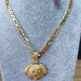 Cadena Oro Laminado 14k Dije Perro Diamantado