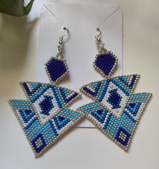 Pendientes Étnicos Azules y Plateados