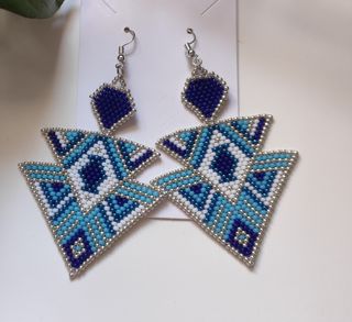 Pendientes Étnicos Azules y Plateados