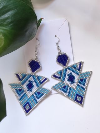 Pendientes Étnicos Azules y Plateados