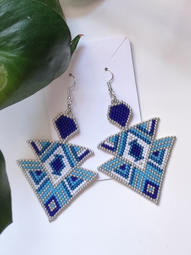 Pendientes Étnicos Azules y Plateados