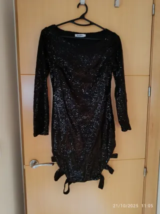 Vestido fiesta lentejuelas Boohoo negro XS