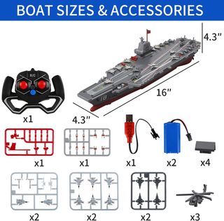 Aircraft Carrier Control remoto GB6005 Barcos RC para niños de 8 a 12 años, buque de guerra de 16 pulgadas con 2 baterías recargables, 15 mph de control remoto de alta velocidad barco militar para...