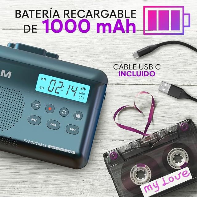 KLIM K7 Reproductor Conversor Cassette a MP3 Azul