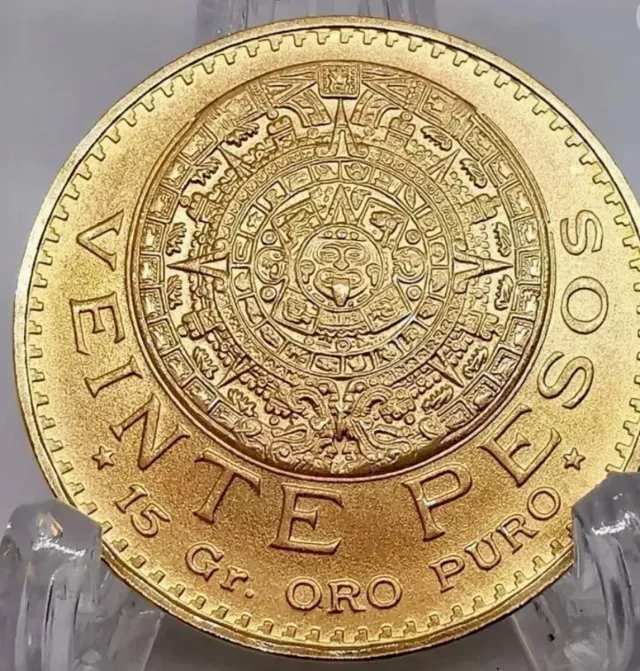 Moneda Oro 20 Pesos Mexicana Calendario Azteca
