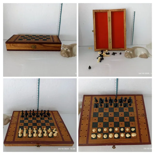 Antiguo juego ajedrez viaje madera olivo