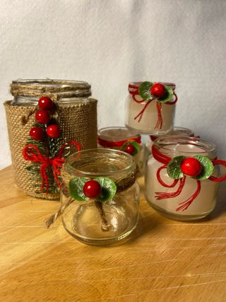 Set 4 candele Natalizie Vetro Juta