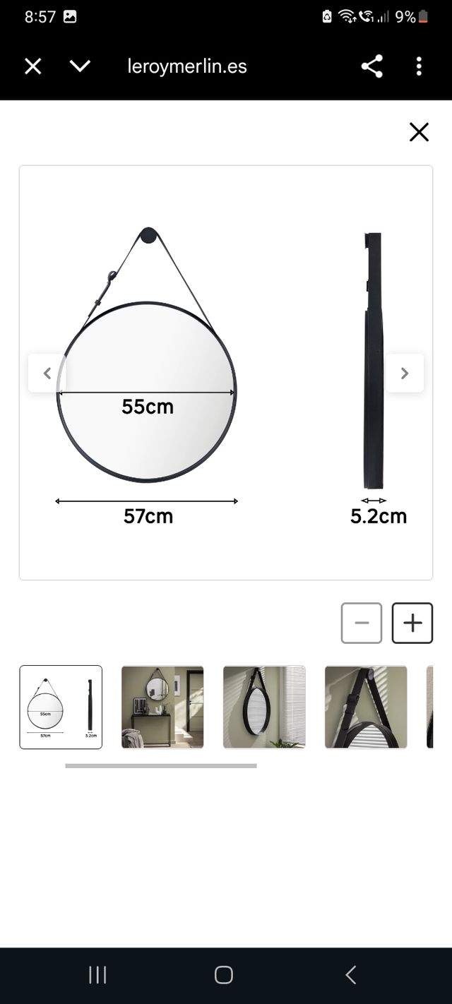 Espejo redondo Barbier metal negro