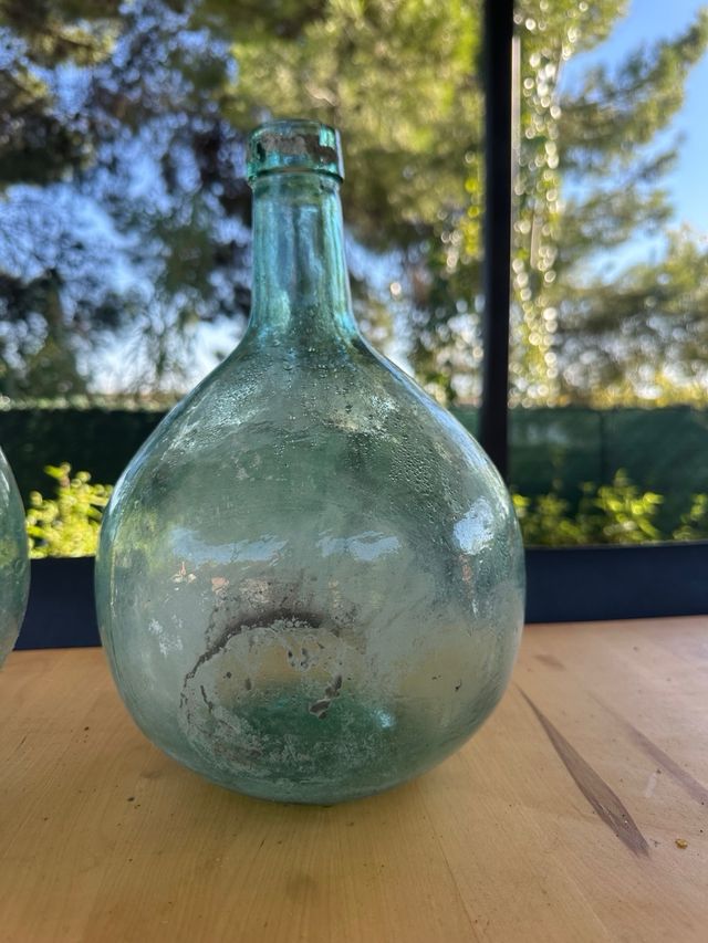 Dama Juana Botella Vidrio Azul Estrecho
