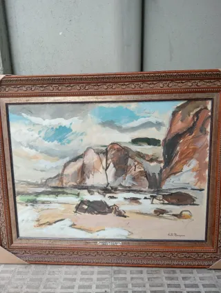 Acuarela antigua inglesa Paisaje Costero