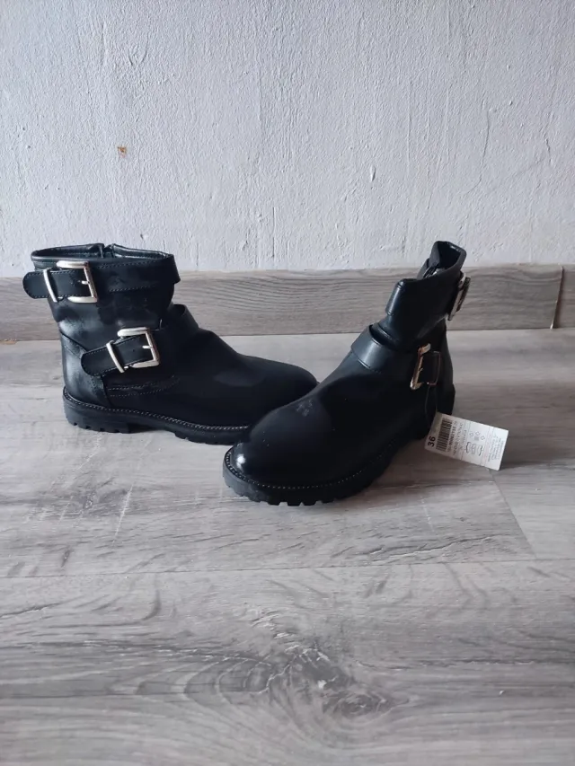 Botines piel hebillas negros talla 36