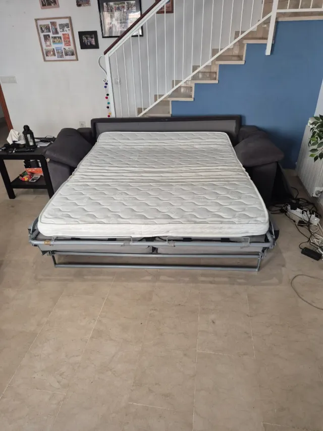 Sofá Cama 2 Plazas Gris Tela