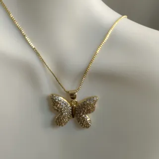 Cadena Dije Mariposa Oro Laminado 14k