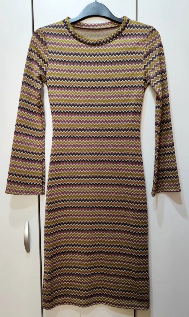 Vestito donna manica campana fantasia zig-zag S-M