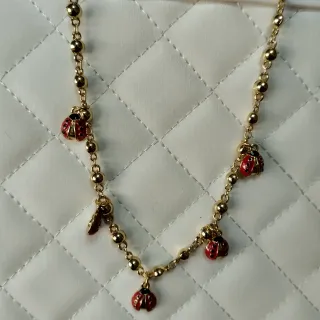 Collar Oro Laminado 14k Mariquitas Rojas
