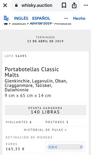 Espositore classico per malti vintage in bronzo per whisky