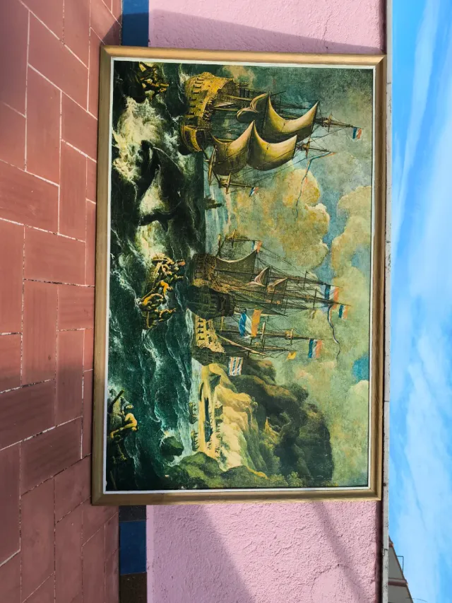 Cuadro antiguo barcos en mar