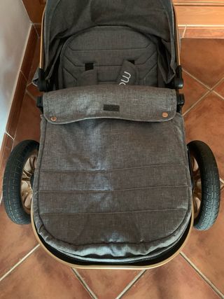 Carrito de bebé gris y dorado