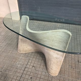 Mesa de diseño vintage travertino Italia 1970