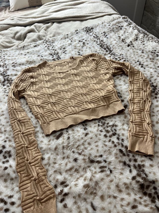 Jersey beige manga larga texturizado