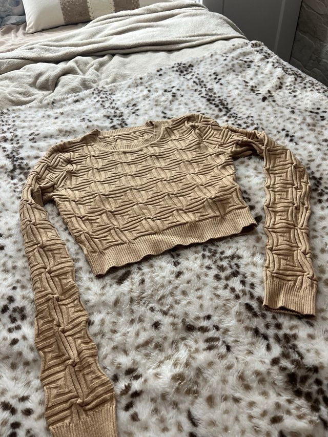 Jersey beige manga larga texturizado