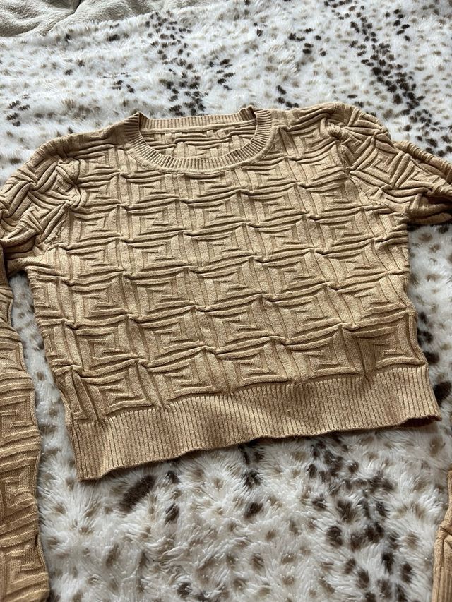 Jersey beige manga larga texturizado